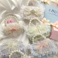 新しい女の子の小さな香りの子供用バッグレースリボンパールハンドバッグ子供用クロスボディバッグ工場直販