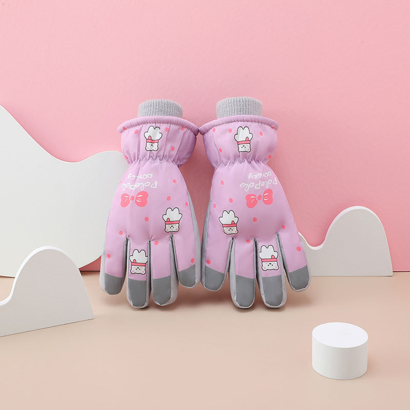 Guantes calientes para niños guantes de esquí de invierno de terciopelo grueso guantes de bicicleta impermeables y fríos guantes para niños y niñas