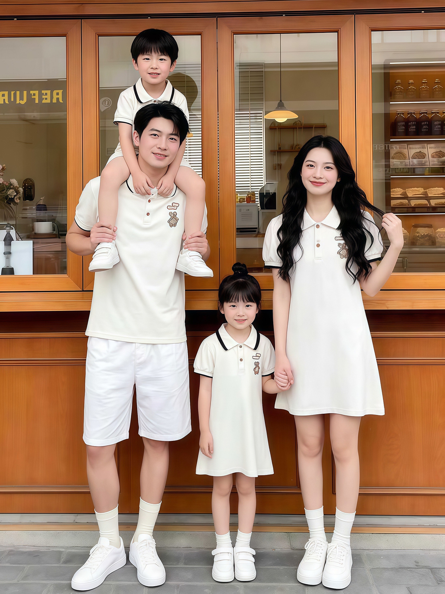 『デザインモデル』親子服ワンピースpoloシャツ一家三口四口親子服工場直売