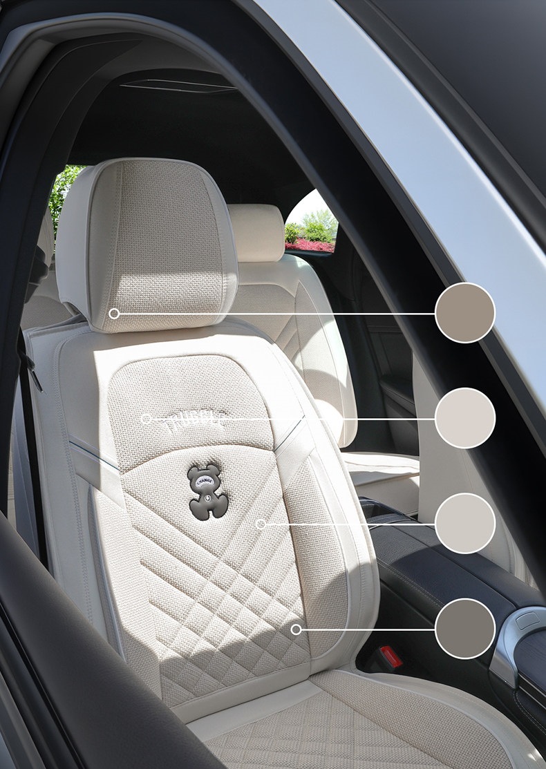 Car Seat Cushion, All-Inclusive, Suitable for All Seasons, Pure Linen Seat Cover, Fully Surrounded by Cotton and Linen Fabric, Cartoon Seat Cover