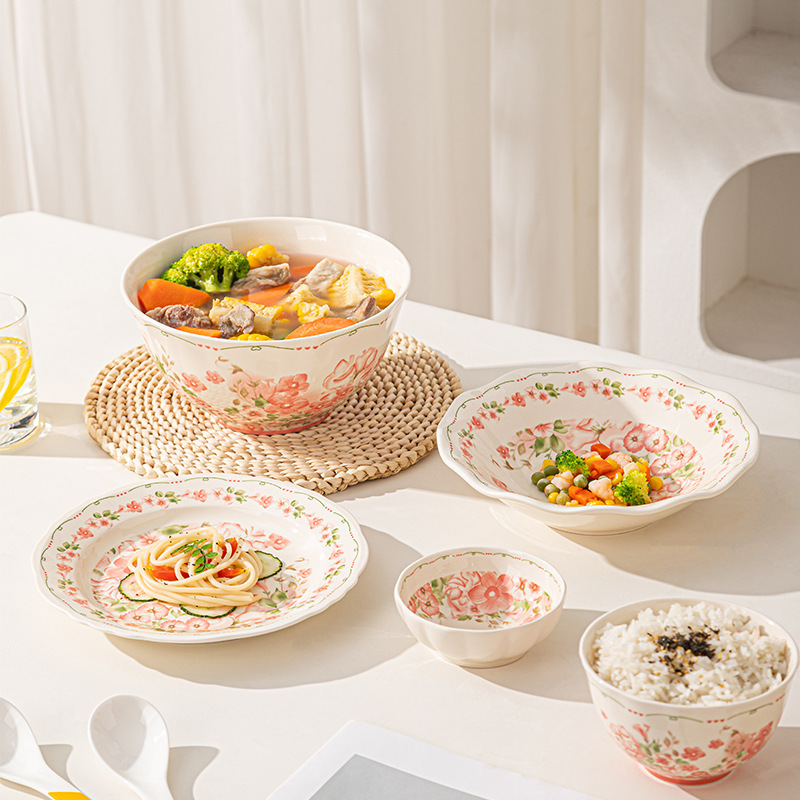 Bajo el esmalte de cubiertos de cerámica de color, platos de platos frescos para el hogar, platos de sopa, platos combinados, aire fresco