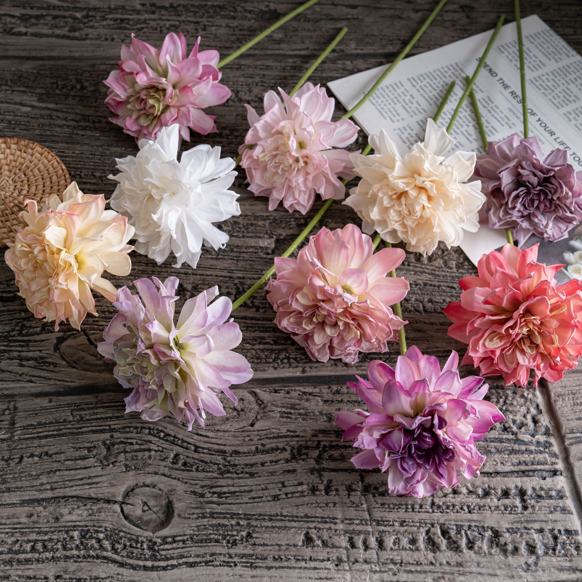 Dahlia Flowers by the Stream, Cross-Border Ins-Style Artificial Flowers, Manufacturer of Home Decoration and Wedding Wholesale Artificial Flowers and Crafts