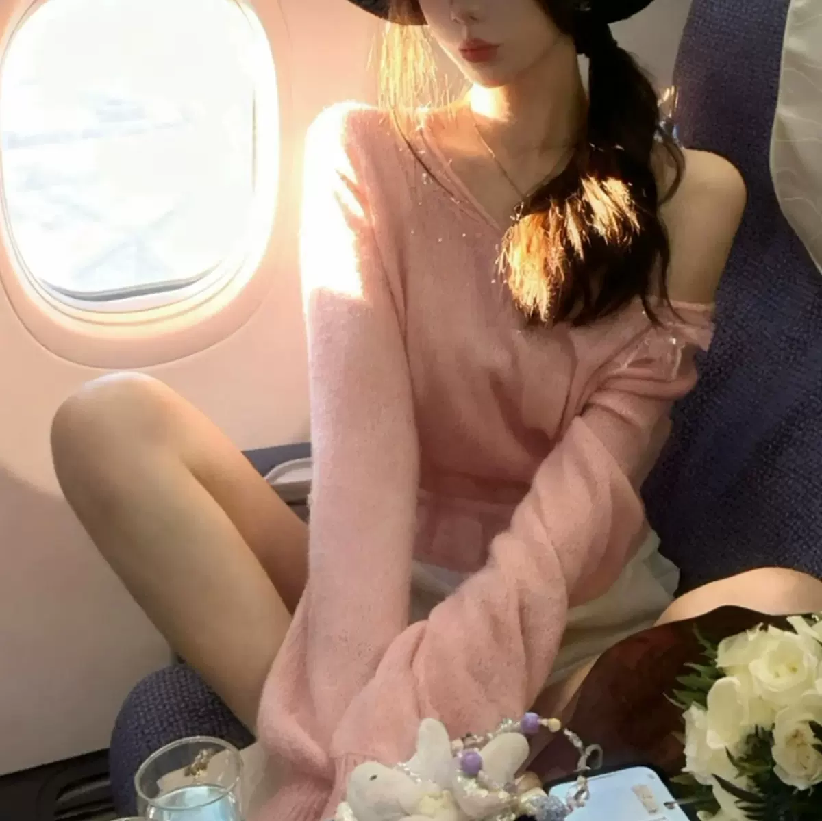 超显瘦鱼骨羊驼毛衣女软糯慵懒感收腰针织衫气质时尚一字领上衣