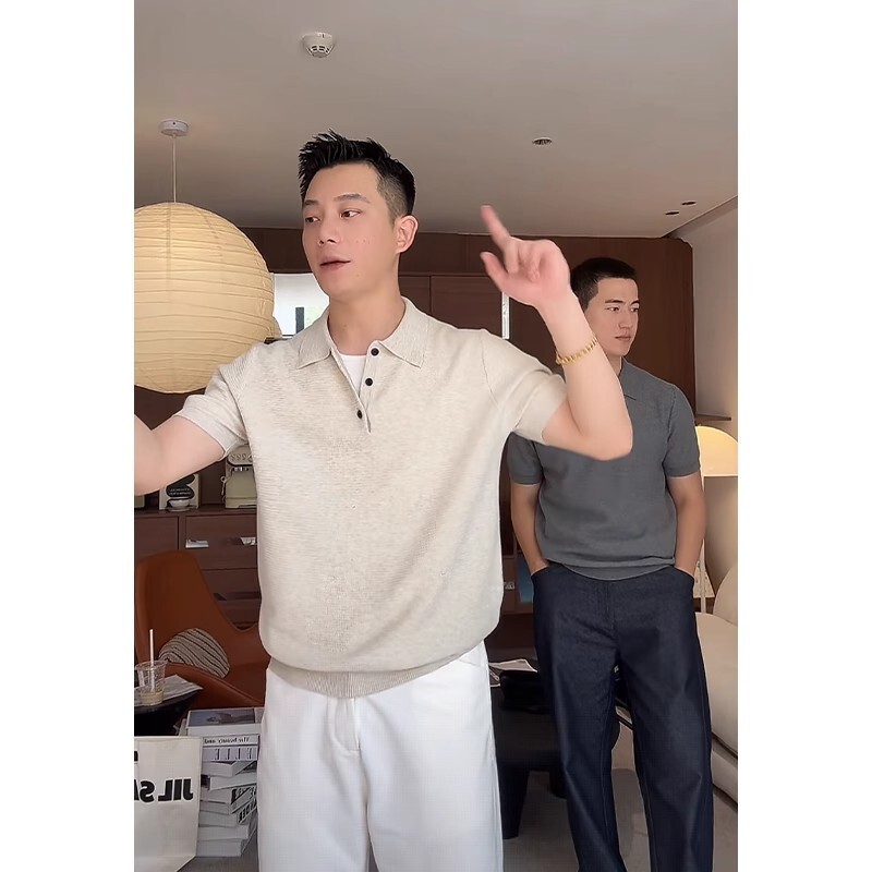 Old Money Style Apricot Short-Sleeved Polo Shirt Men's Summer Light and High-End Business Slim Collared Half-Sleeved T-Shirt