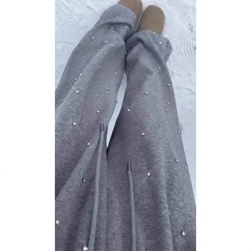fleece-lined starlight diamond drawstring loose casual pants women's 2023 autumn and winter new fleece-lined starlight diamond drawstring loose casual pants women's 2023 autumn and winter new