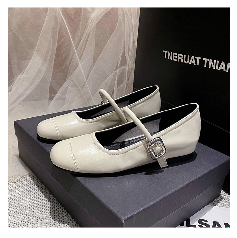 Giày Mary Jane nữ mũi vuông miệng nông, đế bằng mềm, gót trong 3–6 cm — Bạc (kiểu đế bệt), Bạc (tăng bên trong), Màu trắng (kiểu đế bằng), Màu trắng (tăng bên trong) chi tiết 34