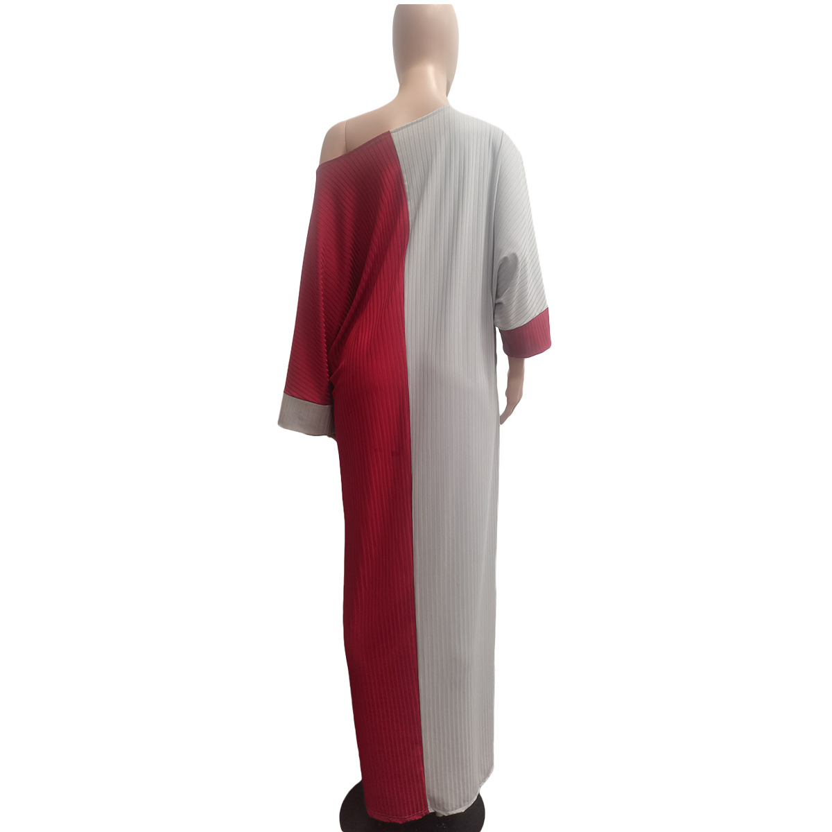 Sexy Loose Stitching Contrast Color Sloping Shoulder Dress