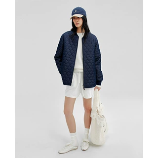 边也Bie葫芦形绗缝牛仔棉服外套女秋冬中长款棒球领廓形保暖棉衣