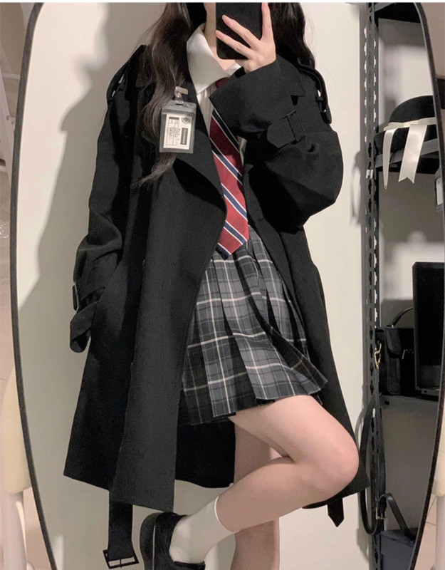 黑色风衣外套女中长款2025秋新款韩系赫本风巨好看穿搭大衣小个子|undefined