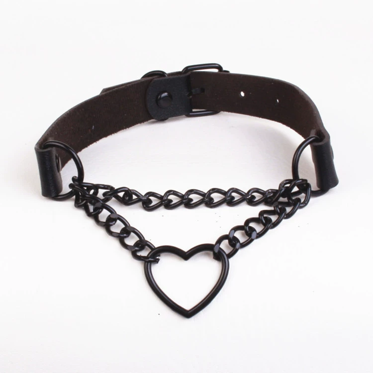 Европейская и американская Diablo черная цепочка пики сердце черная заклепка супер крутой кожаный воротник из искусственной кожи Любовь Сердце ожерелье цепочка на ключицу