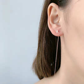 韩一925纯银小众几何十字架耳环女长款气质耳环个性高级感耳环女