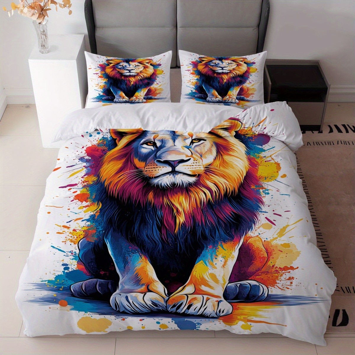 TEMU / JIT abrasión digital impresión cama colcha de cama pro-piel kit textil casero frío negro patrón de león fábrica fuente