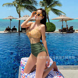 简约时尚高腰性感两件套小胸聚拢泳衣女显瘦度假分体比基尼游泳装