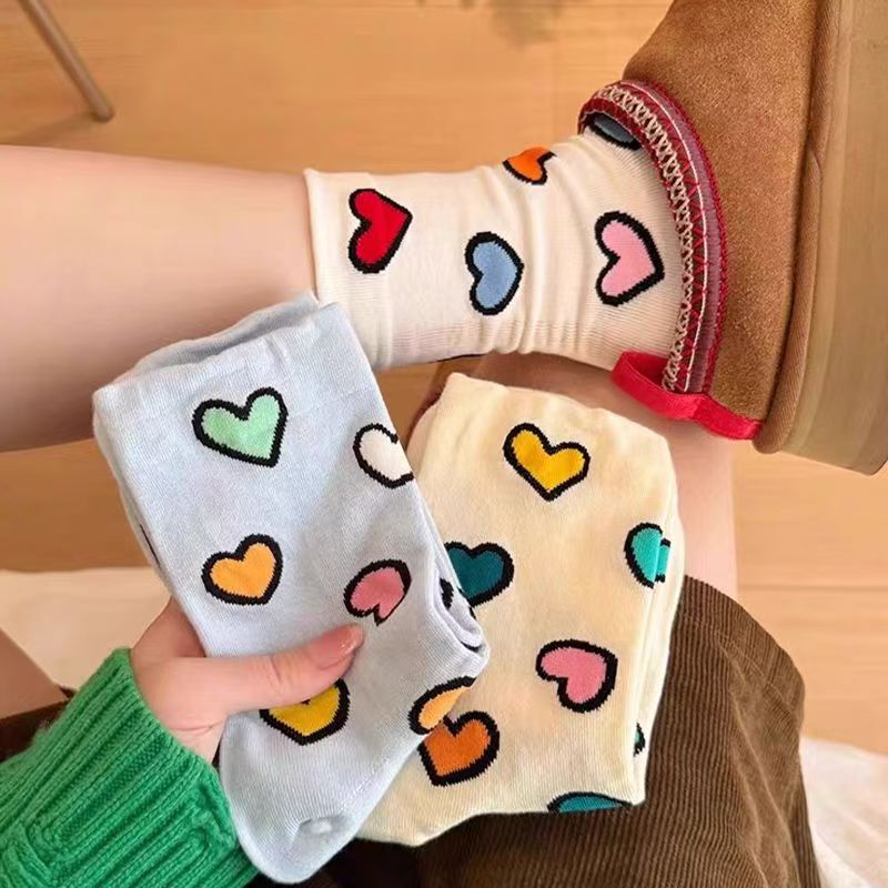 彩色爱心袜子女ins风韩版中筒黑白彩色多巴胺彩色百搭袜子女袜子|undefined