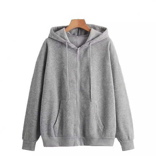 New fashionable trend simple zipper hooded versatile casual sweatshirt loose plastic zipper top wholesale