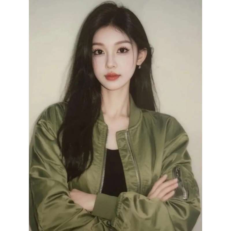 2025 New Autumn Style High-End, Unique, and Beautiful Military Green Baseball Jacket for Ladies
