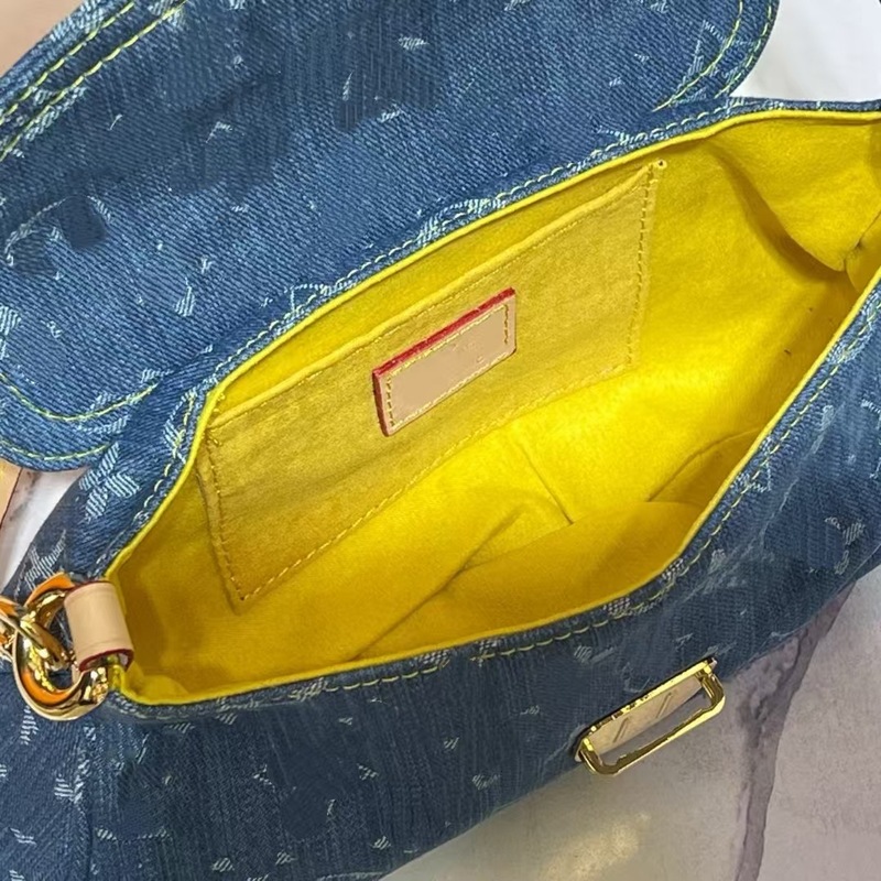 中古脇バッグブルーデニムデニムバッグ変色レザーロックショルダーバッグヴィンテージ小元宝脇バッグ|undefined
