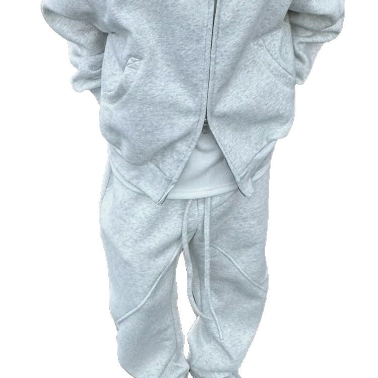 JACK suéter con capucha americano pesado de la calle principal para hombre, versión de primavera y otoño, chaqueta corta con cremallera de color sólido de base suelta