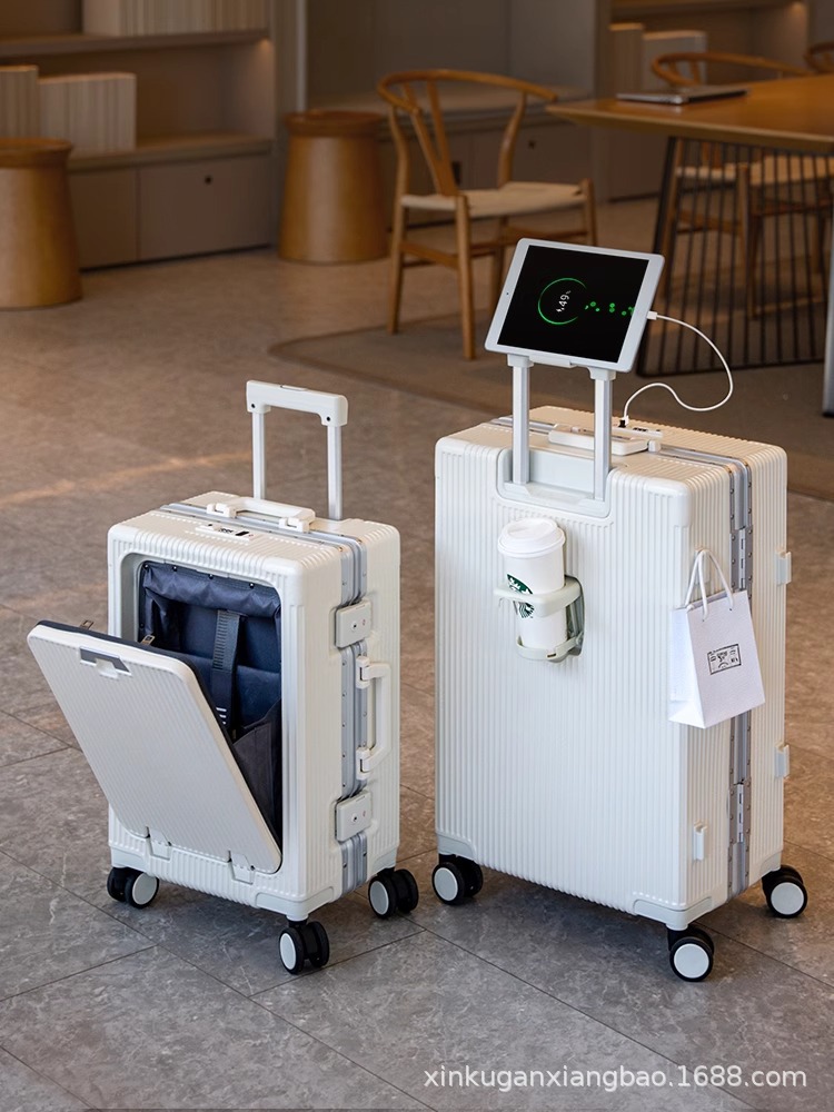 Tronco de apertura frontal, maleta de viaje, marco de aluminio, gran capacidad, multifunción, código ligero, 20 pulgadas, se puede abordar 24 nuevos hombres