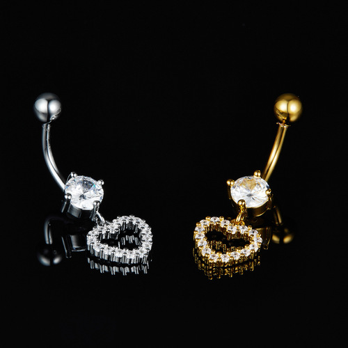 Cross-border new love zircon belly button button, heart-shaped belly button ring, human body piercing belly ornament, European and American best-selling model