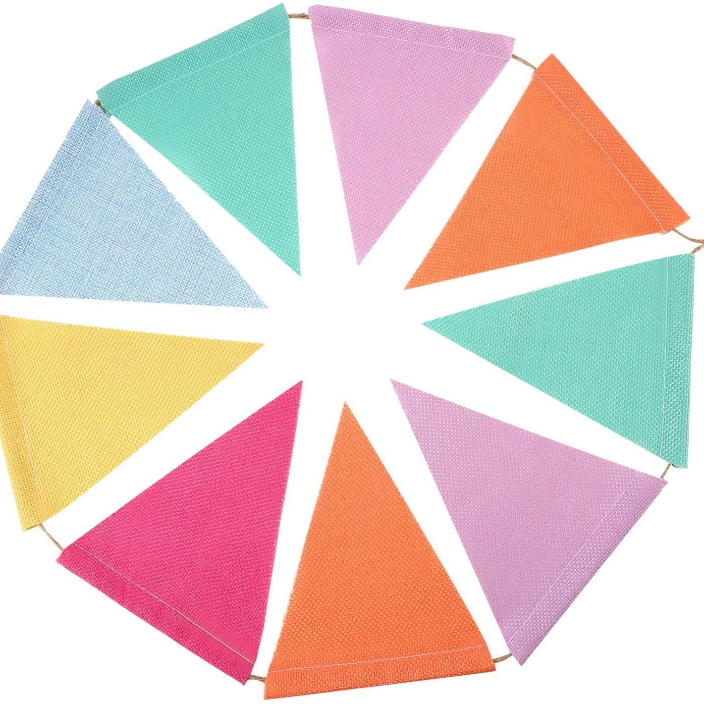 Cáñamo artificial triángulo bandera decoración de la boda fiesta tire bandera boda bandera colorida Bandera de cáñamo artificial 42 Piezas 6 colores suministro de fábrica