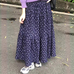 初秋磨毛花边韩系拼接氛围感碎花半身裙百搭蛋糕裙长款半身裙6色
