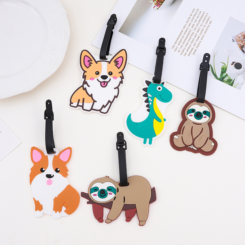 Cross-Border Wholesale Pvc Brown Sloth Cartoon Animal Tag Travel Trolley Case Tag School Bag Card Holder Luggage Tag