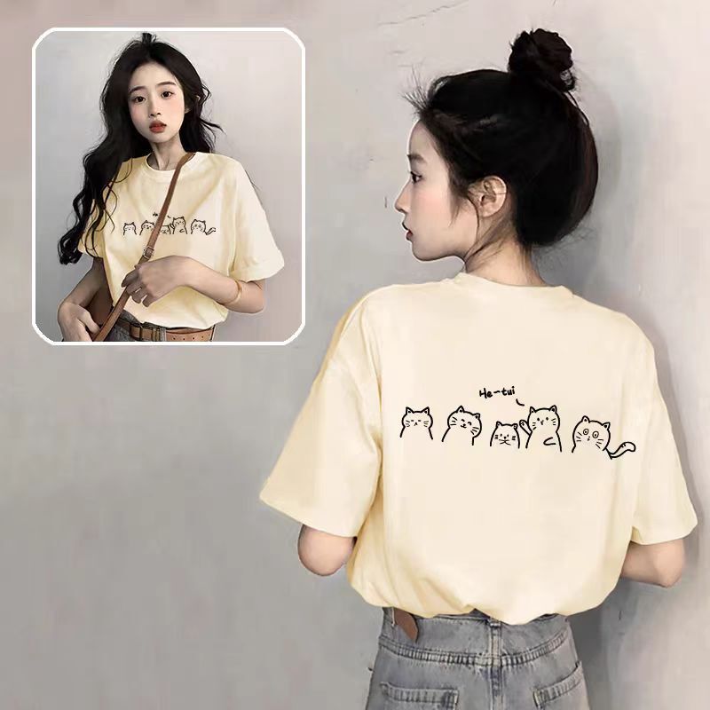 Apricot Kitten T-Shirt Women's Short-Sleeved Pure Cotton 2025 New Hot Style Summer Loose Slimming Look Half-Sleeved Top T-Shirt