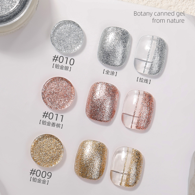 Nail platino pegamento flash de alta densidad diamante metal tirar de alambre pintado fototerapia pegamento brillante ranura borde Super brillante color champán