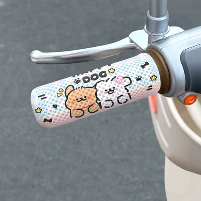 Cartoon electric vehicle handlebar covers, three-wheeled motorcycle hand guards, sweat-absorbing, breathable honeycomb grips, summer sun protection and heat insulation (Motorcycle Handle Cover) - a-pair-of-items-strolling-line-dog