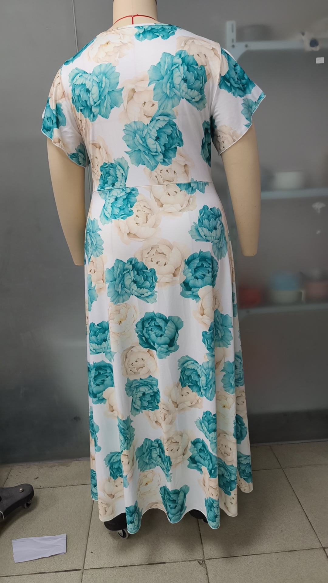 Summer Elegant Plus Size High-Quality Printed Long Dress V Neck Flowing Skirt Women's Clothing_ecoleips.com