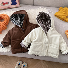 儿童两面穿棉衣0-6岁秋冬季男童格子棉服宝宝灯芯绒夹棉外套CY705