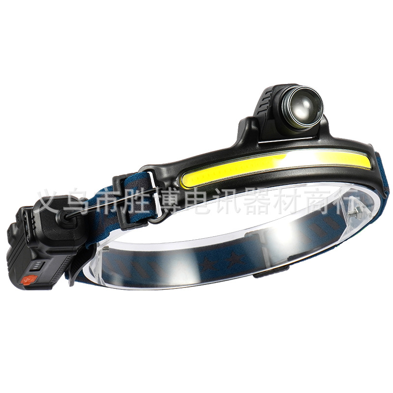 Cross-border COB Strong Skin Headlight Mini Headset Running Zoom Rechargeable Night Running Light Induction Headlight