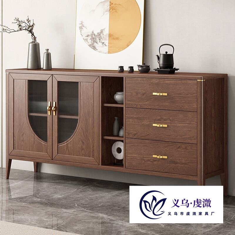All Solid Wood Sideboard Wine Cabinet Living Room Wall Entrance Cabinet New Chinese Tea Cabinet Solid Wood Storage Cabinet Kitchen Cabinet