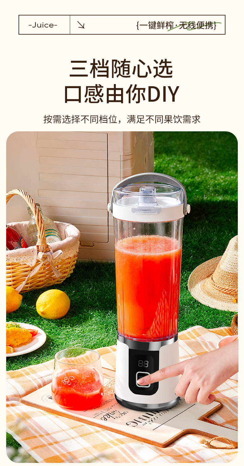 Tragbarer Entsafter mit Crushed-Ice-Funktion, USB-wiederaufladbar, digitale Anzeige, Saftmaschine, Outdoor-Reise-Mixer blender