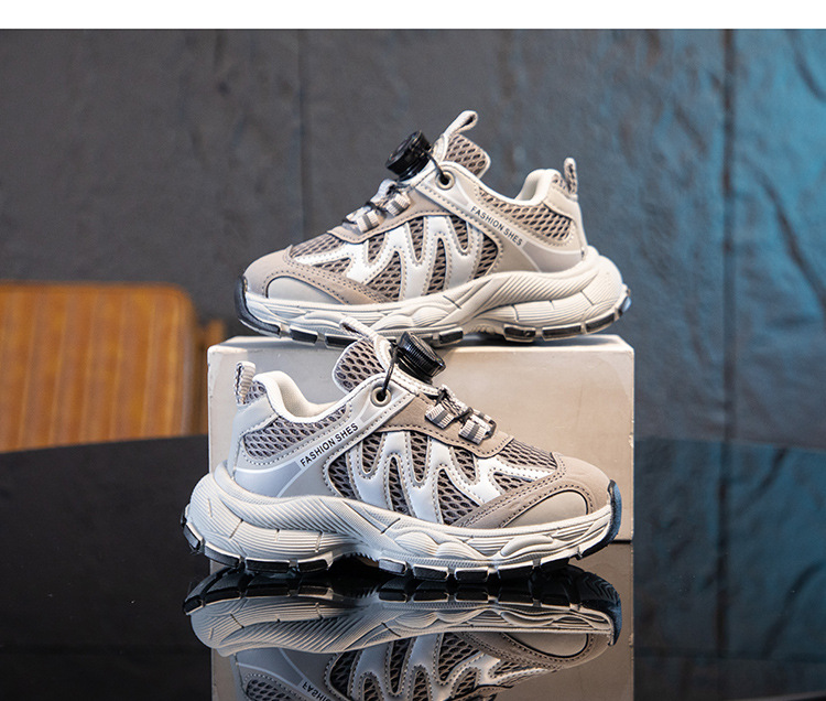 Breathable Mesh Sneakers With Knob For Kids Lightweight Trainers_voghion.com