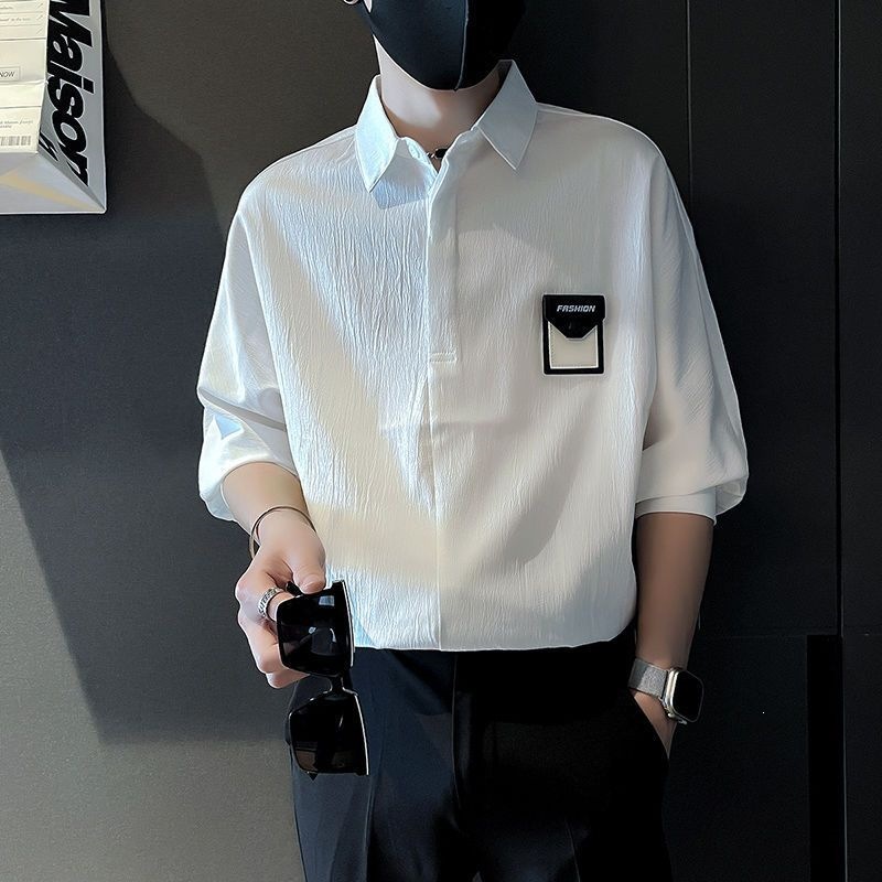 Stylish and chic men's short-sleeved summer three-quarter sleeve shirt, new casual mid-sleeve thin trendy men's shirt.