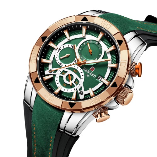 Reward sports watch skin-friendly silicone band contrasting color waterproof luminous chronograph men's watch three eyes six needle men's watch