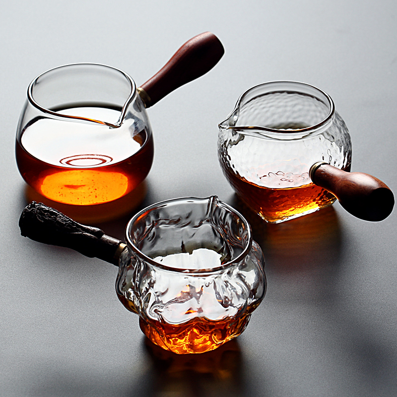 耐热玻璃公道杯 日式茶器功夫茶具配件加厚侧把壶锤纹分茶器