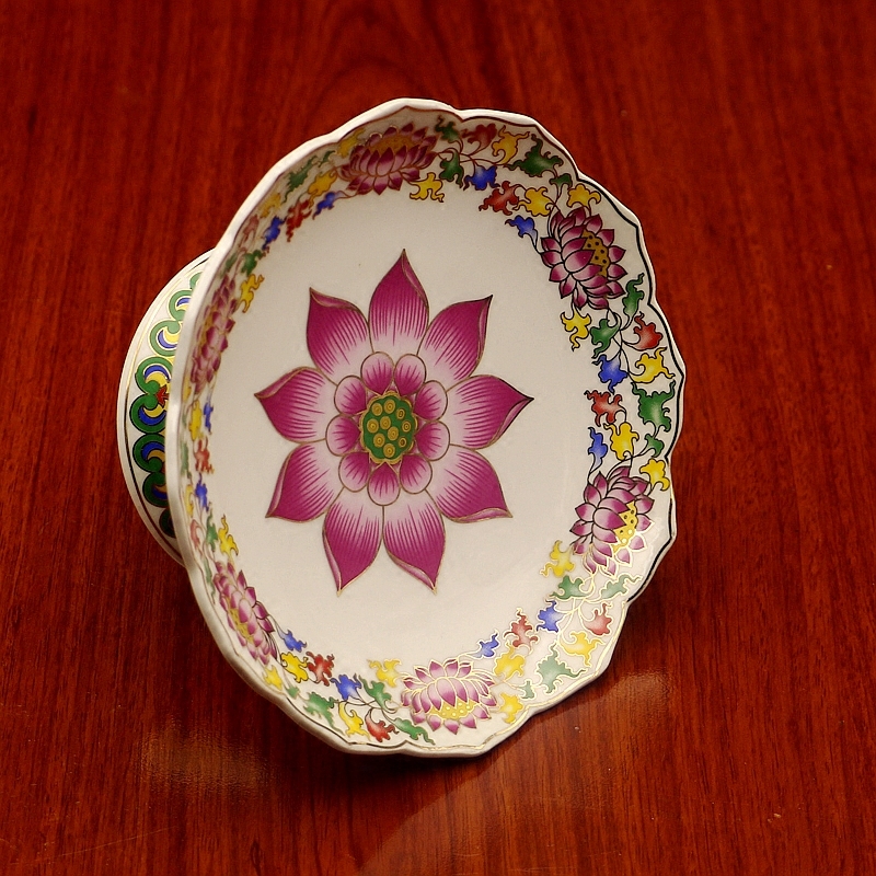 Wholesale Tang Color Fruit Plate for Buddha Lotus Fruit Plate Home Worshiping Ceramics Fruit Plate for Buddha Front Tribute Plate