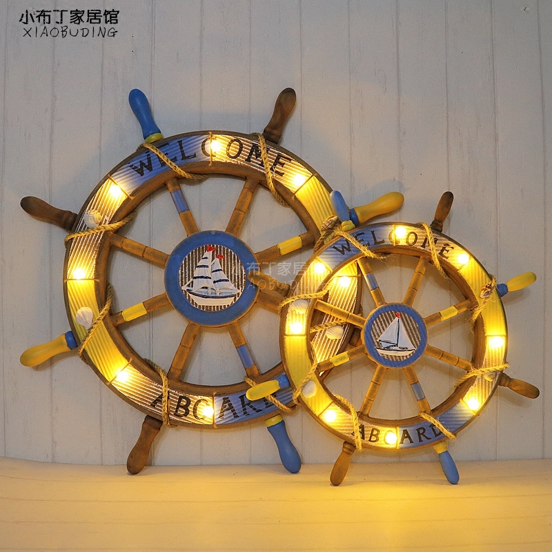 Mediterranean Style Helmsman Steering Wheel Creative Wall Decoration Hanging Wooden Rudder Restaurant Living Room Home Wall Decoration Cloud