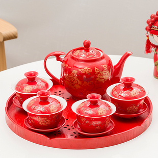 Wedding Tea Cup Tea Set with Lid Bowl, Wedding Cup, Tea Cup, Wedding Bowl and Chopsticks Tray, Wedding Supplies for Newlyweds