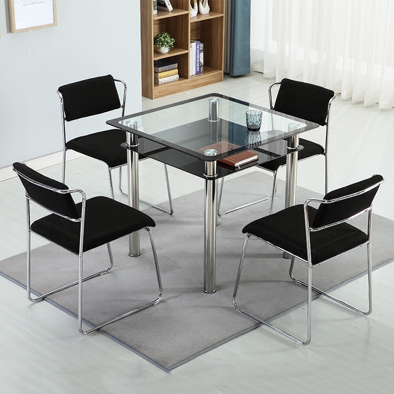 Tempered Glass Square Table Double Layer Square Table Small Apartment Negotiation Table Simple Household Dining Table Square Dining Table