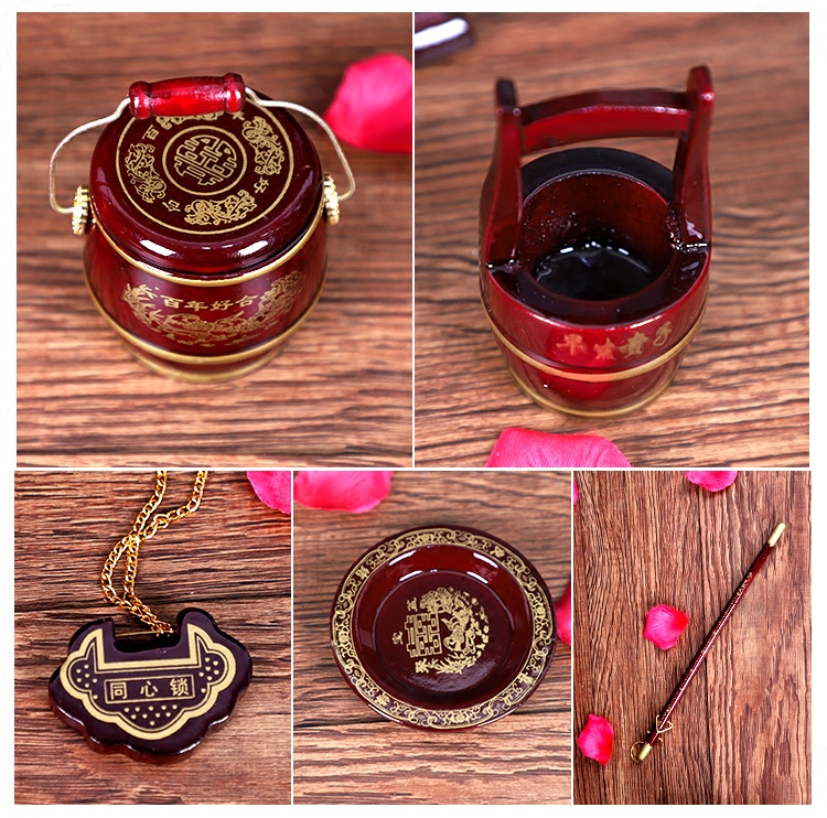 W1TR Wedding Bucket Large Redwood Solid Wood Toilet suit Concurrent Lock Bucket Dowry Decoration Wedding