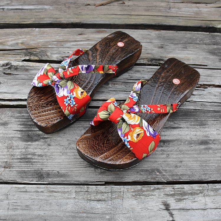 Dance Shoes Chinese Wooden Slippers Flower High-Heeled Clogs Women's Slippers Japanese Style Women's Thick-Soled Clogs Slippers