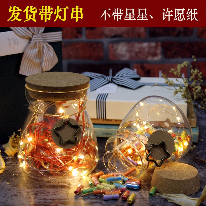 diy trapezoidal star bottle glass bottle lamp large luminous bottle wishing bottle 520 lucky origami star cork lettering