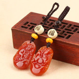 Red Agate 12 Zodiac Pendant Rat Ox Tiger Rabbit Dragon Snake Horse Sheep Monkey Chicken Dog Pig Bodhi Keychain This Life Year Pendant
