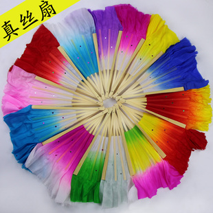 Silk Dance Fan Double-Sided Jiaozhou Fan Yangko Fan Bamboo Bone Standard Dance Fan Performance Yuan Luo