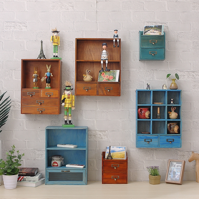 # Punch-free solid wood hanging wall shelf wall cabinet plaid storage cabinet drawer wall cabinet small storage cabinet wall
