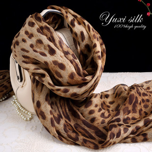 Classic Leopard Print 100% Mulberry Silk Long Silk Scarf Shawl Women Scarf Spring Autumn Winter Summer Silk Scarf